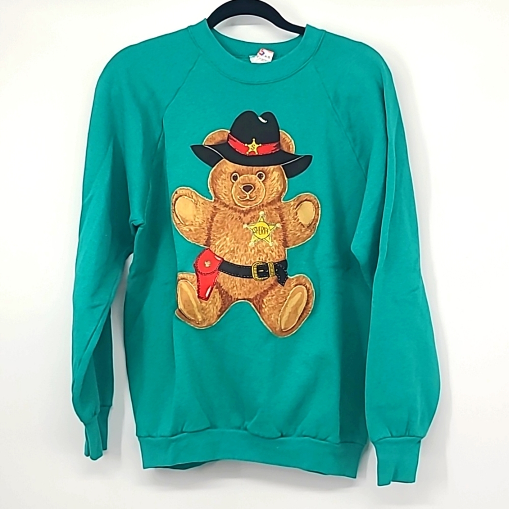 Deadstock Vintage fruit of the Loom teddy bear sheriff sweatshirt large